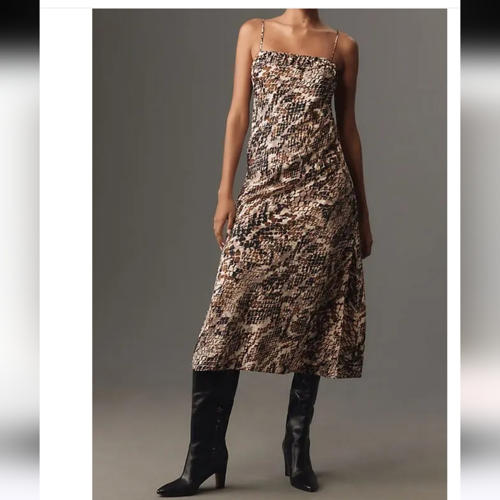 Anthropologie Square Neck Slip Dress In Neutral Motif